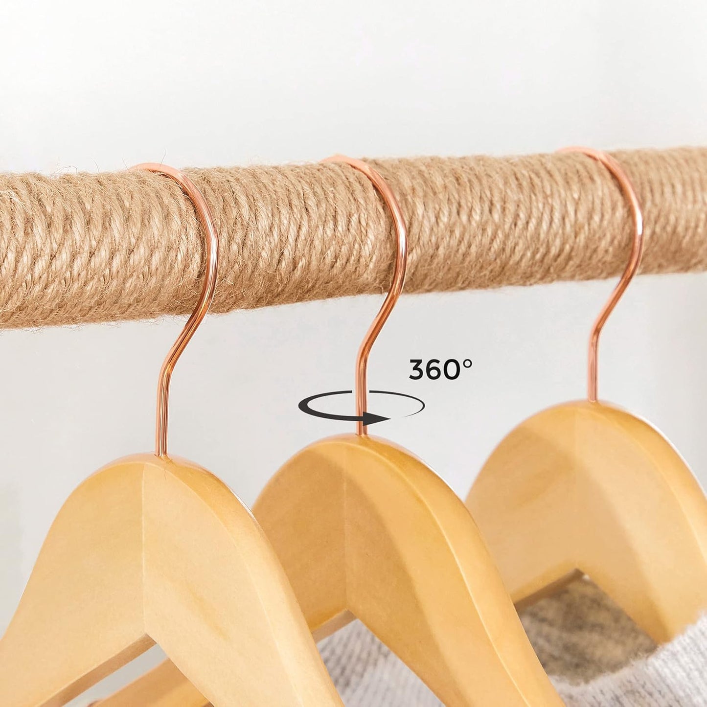 20er-Set Kleiderbügel mit Hosensteg, Holzfarben + Roségold 20 Stück