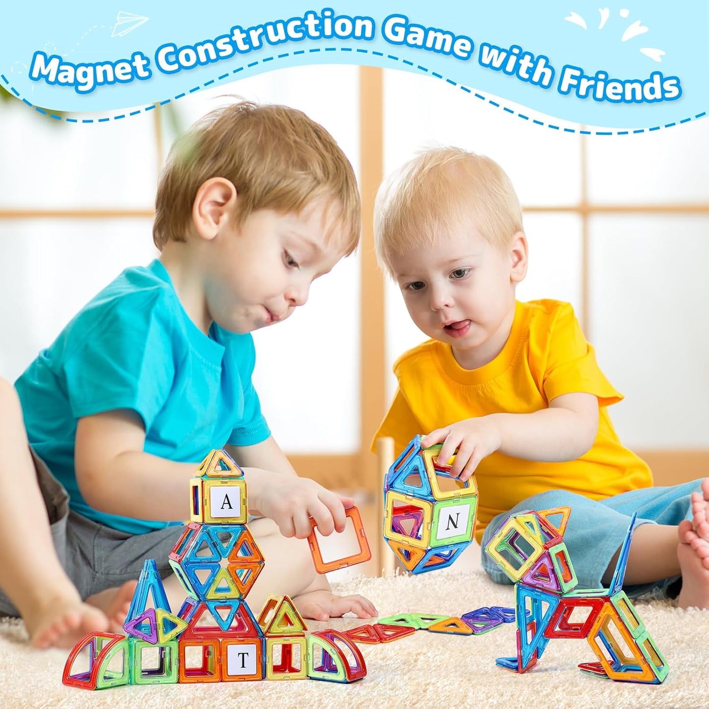 Magnetische Bauklötze (116-teilig) für Kinder, 4 cm x 4 cm x 0.5 cm Mehrfarbig