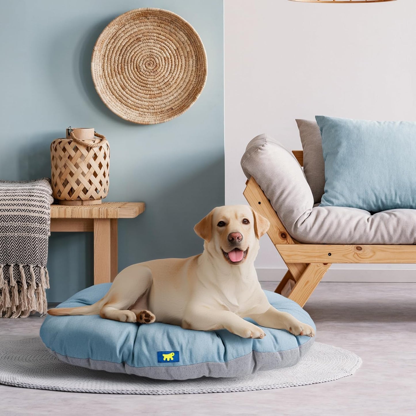 Waschbares Hundebett Relax, Baumwolle L 100 x P 63 x H 9 cm Hellblau