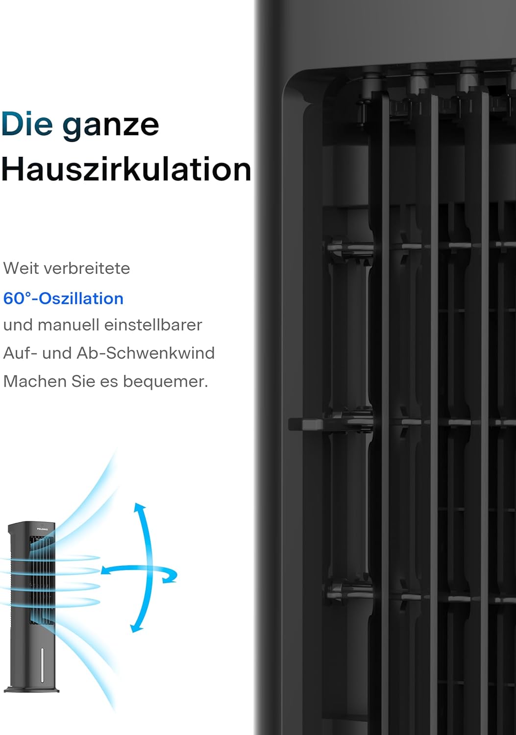 3-in-1 Verdunstungskühler mit Fernbedienung & Timer, 85CM Turmventilator Black