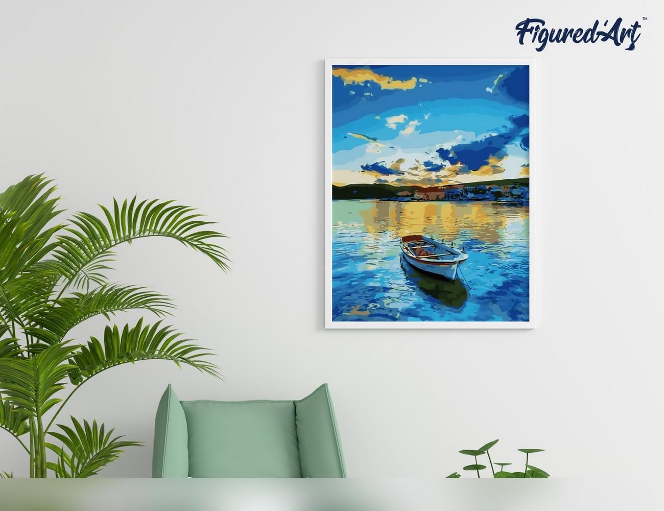 Malen nach Zahlen - Boot und Sonnenaufgang, Boot und Sonnenaufgang 40x50cm Mit Keilrahmen (nicht gespannt)