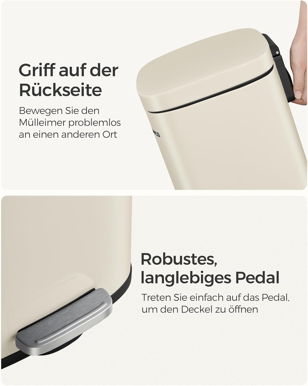Küchen-Tretmülleimer mit Softclose-Deckel, Sandbeige