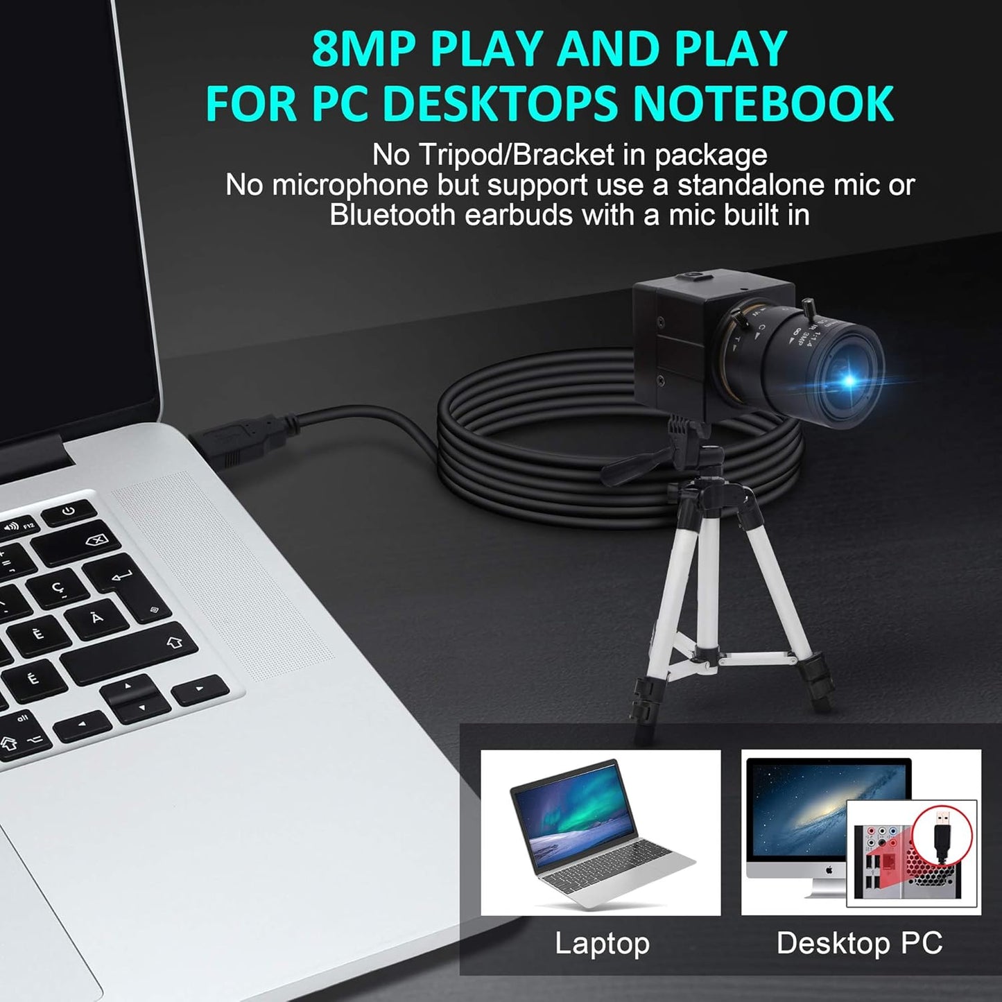 8MP Zoom-Webkamera mit variablem Fokus, 8MP Webcam