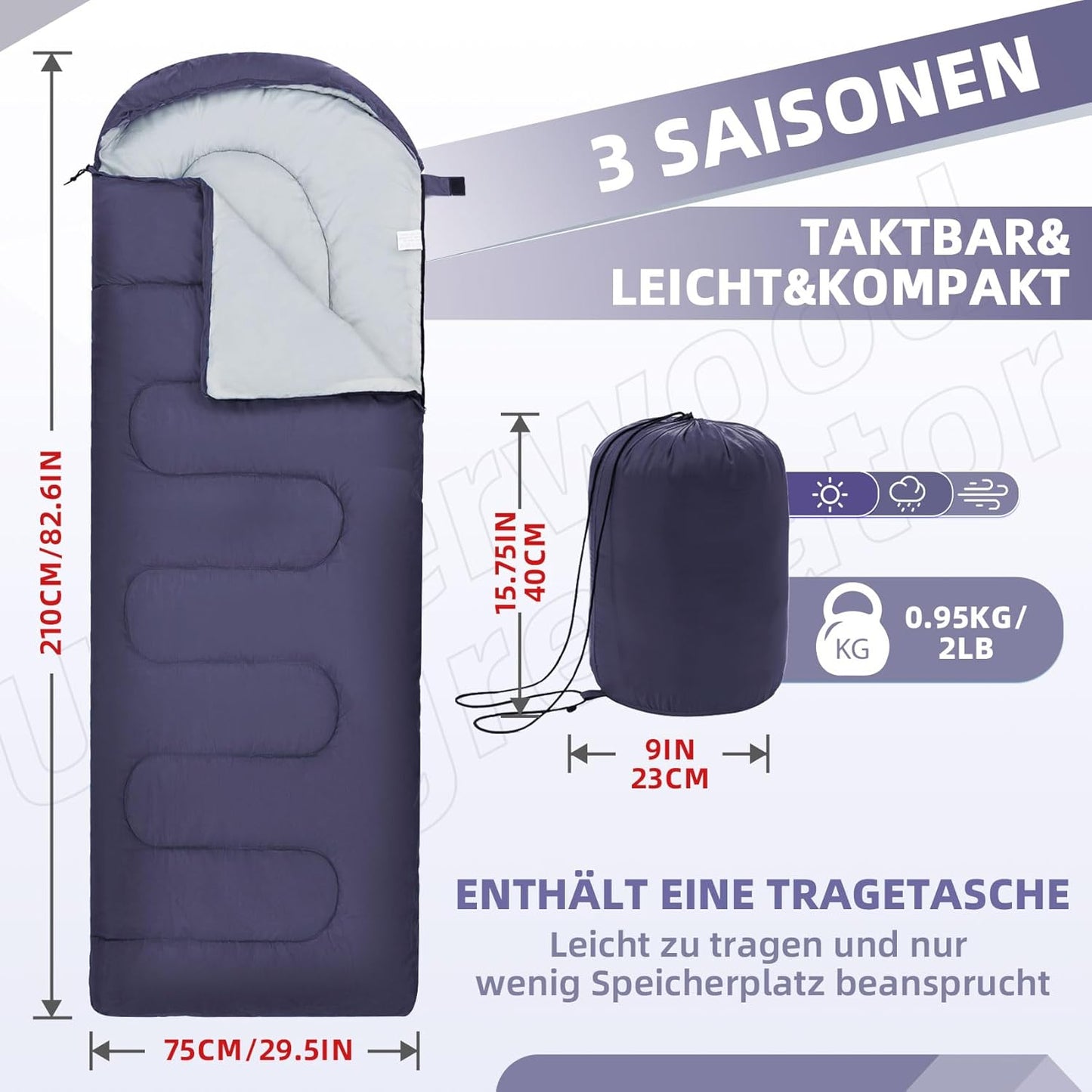 Ultraleichter Schlafsack, Dunkelblau 0.95kg