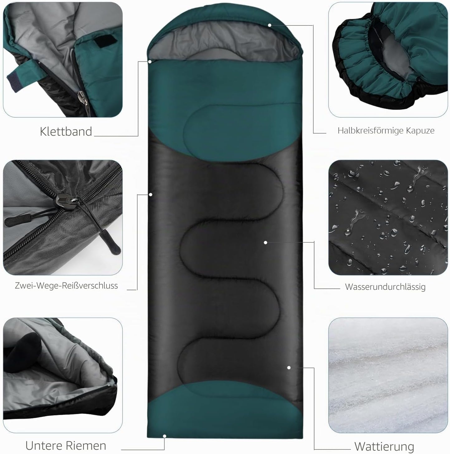 Drei Jahreszeiten Outdoor Schlafsack für Erwachsene, Dunkelgrün L