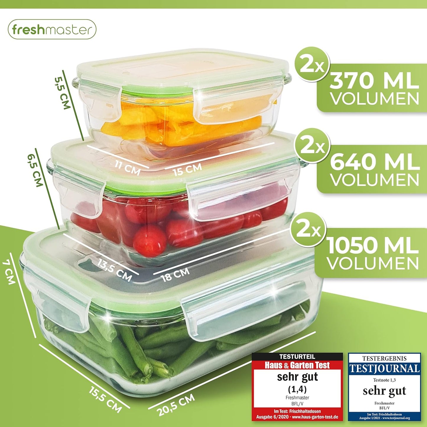 6-teiliges Vorratsbehälter-Set mit Deckeln, luftdicht, 12 teilig - grün