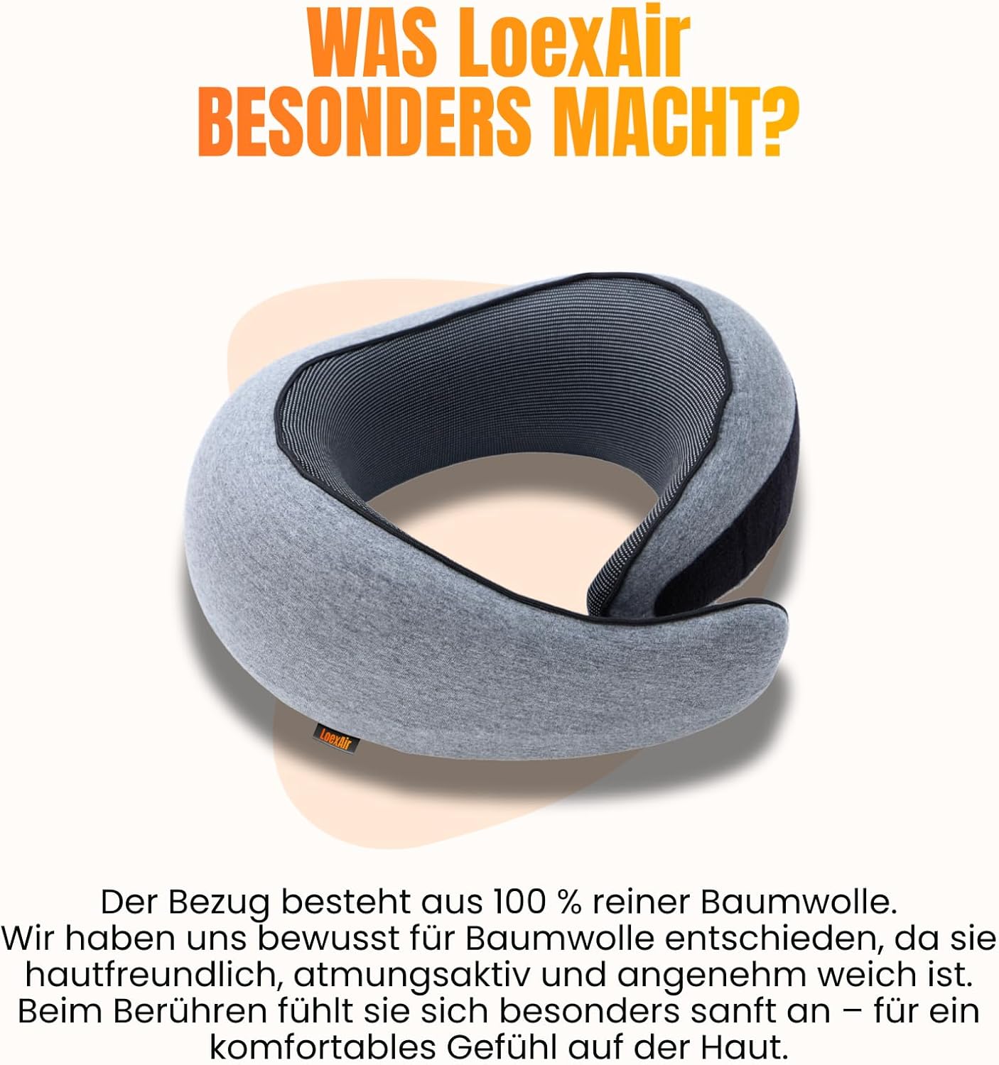 Nackenkissen für Reisen, Hellgrau Classic