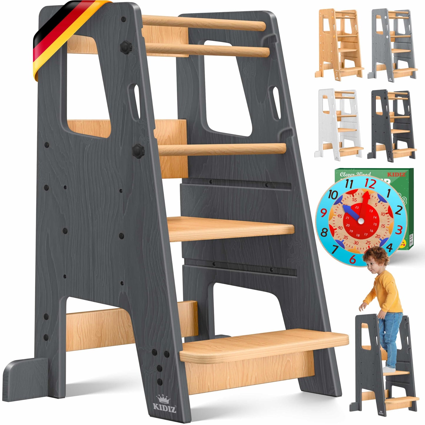 Lernturm für Kinder, Anthrazit & Kiefer