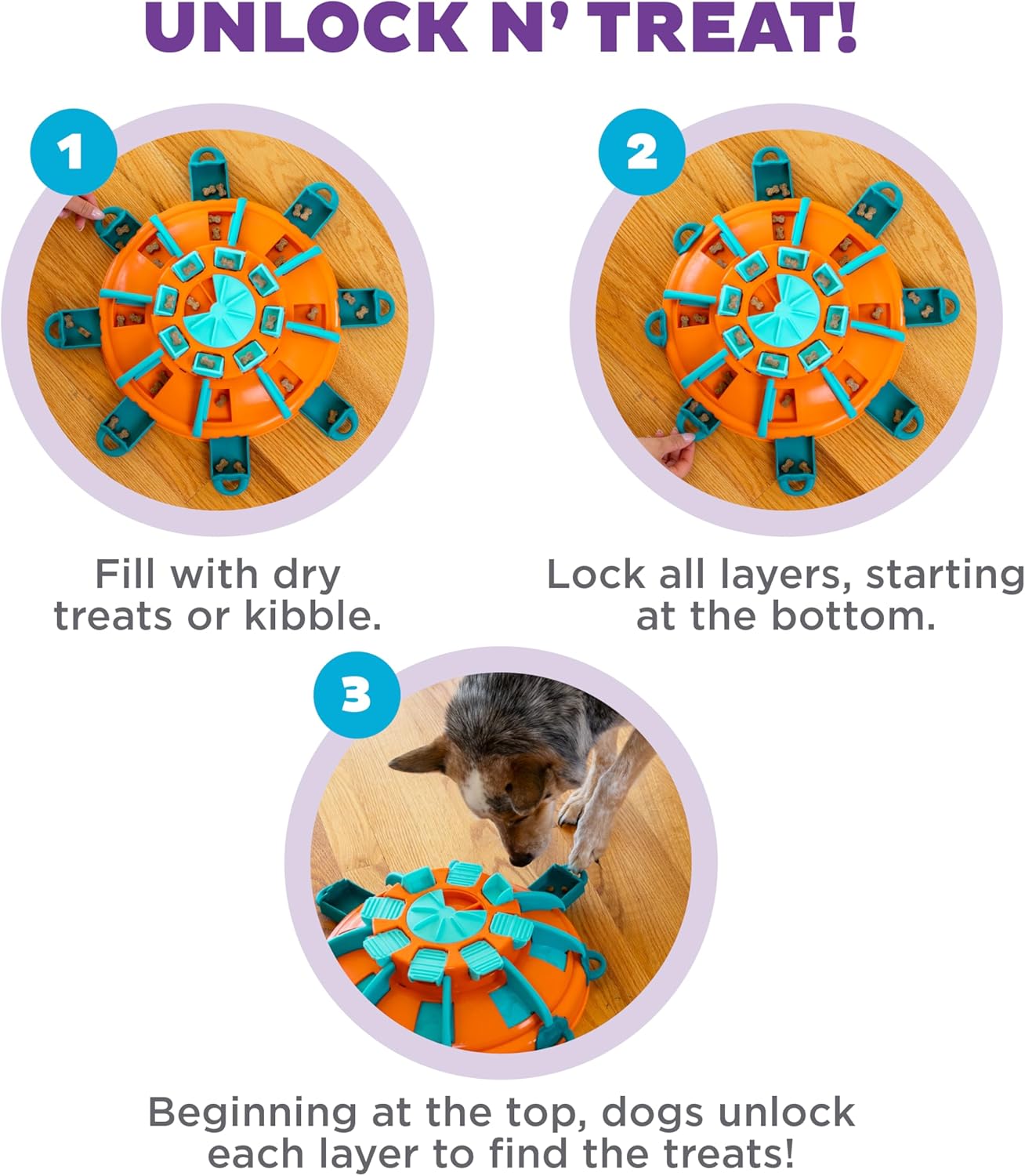 Hundespielzeug Leckerli-Turm Puzzle (Level 4), Tower di Dolcetti (Orange, Blau)