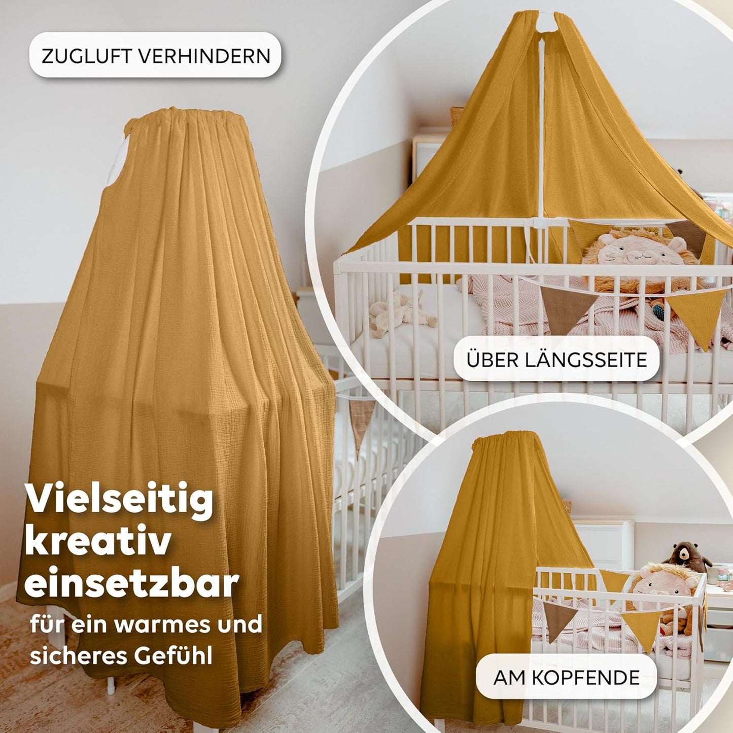 Betthimmel für Babybetten, Senfgelb ohne Himmelstange
