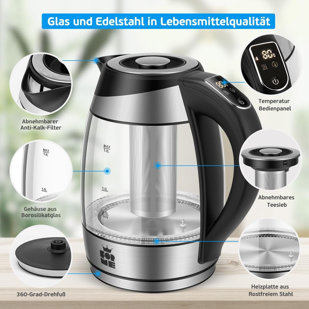 FKG-448 Wasserkocher mit Teesieb & Temperatureinstellung, Mit Teesieb 448