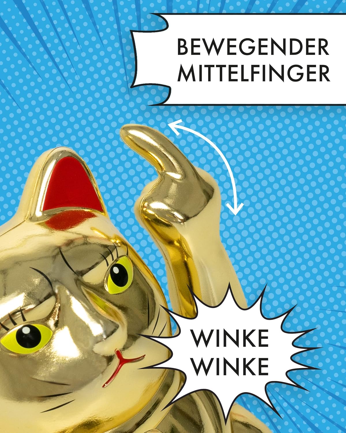 Winkekatze mit Mittelfinger, Gold