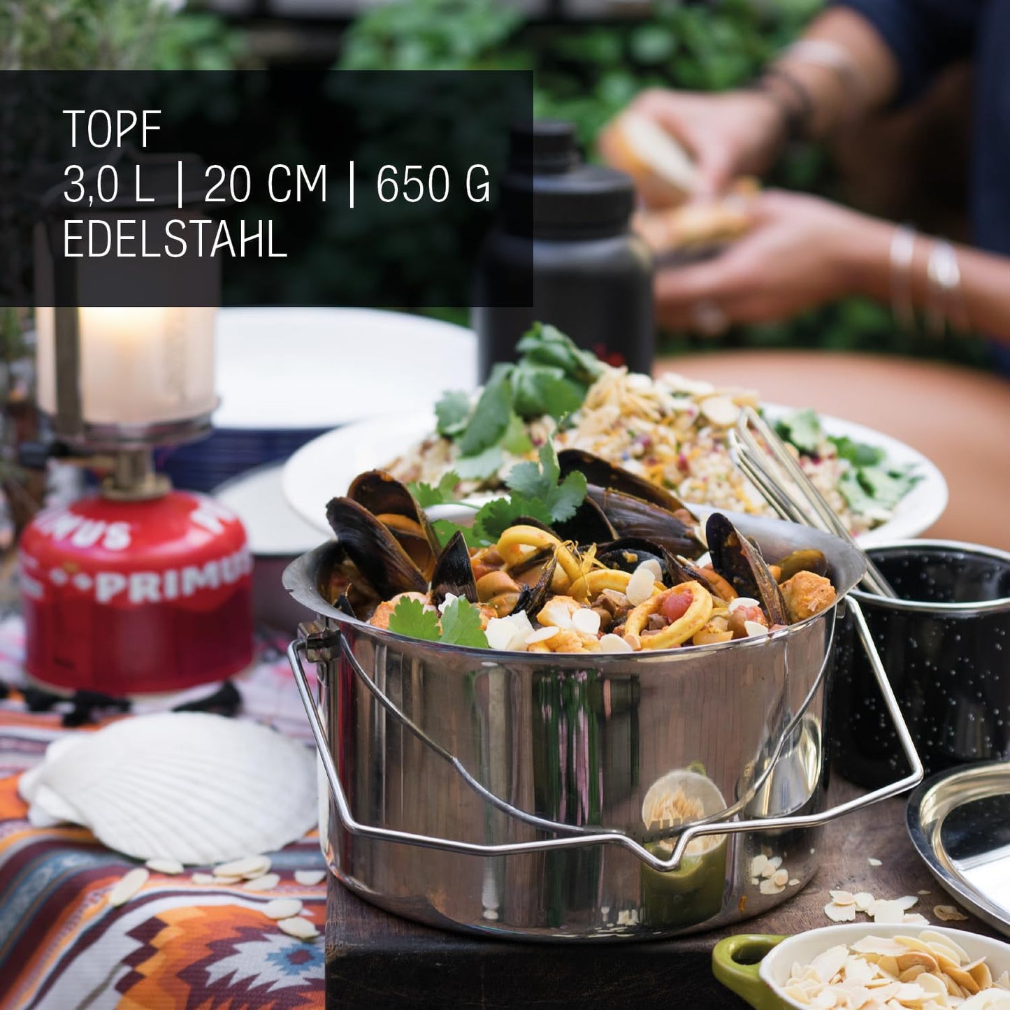 Camping-Kochset mit Topf & Pfanne, 3.0 L Topf + 21 cm Pfanne