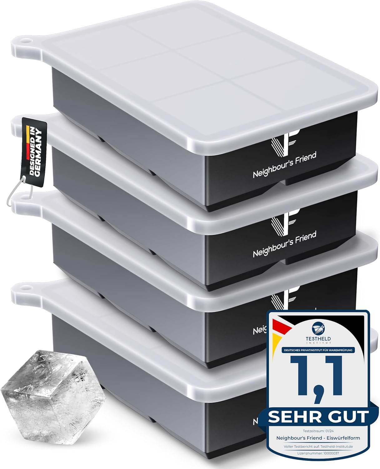 XXL Eiswürfelform-Set für Cocktails (4er Pack), 4x Eiswürfelform