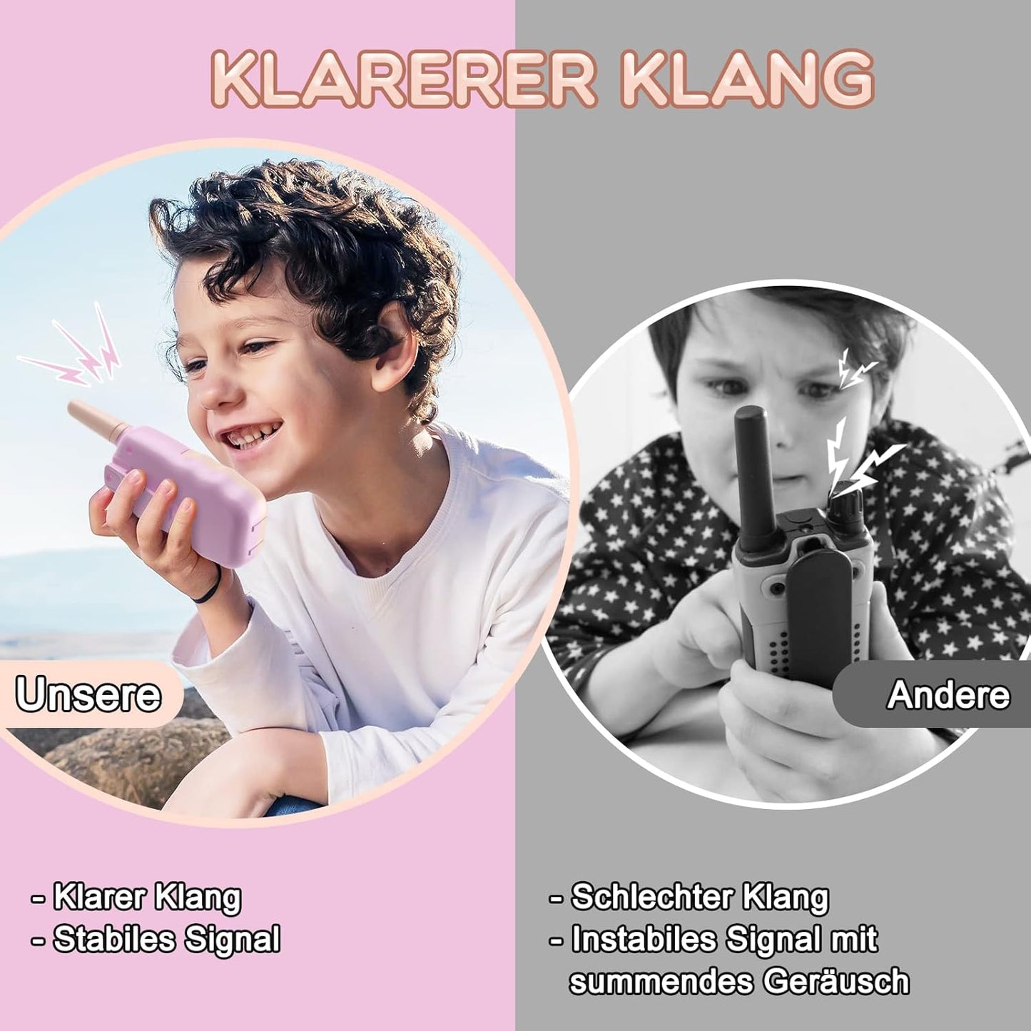 Kinder Walkie Talkies mit VOX & Tastensperre, Rosa