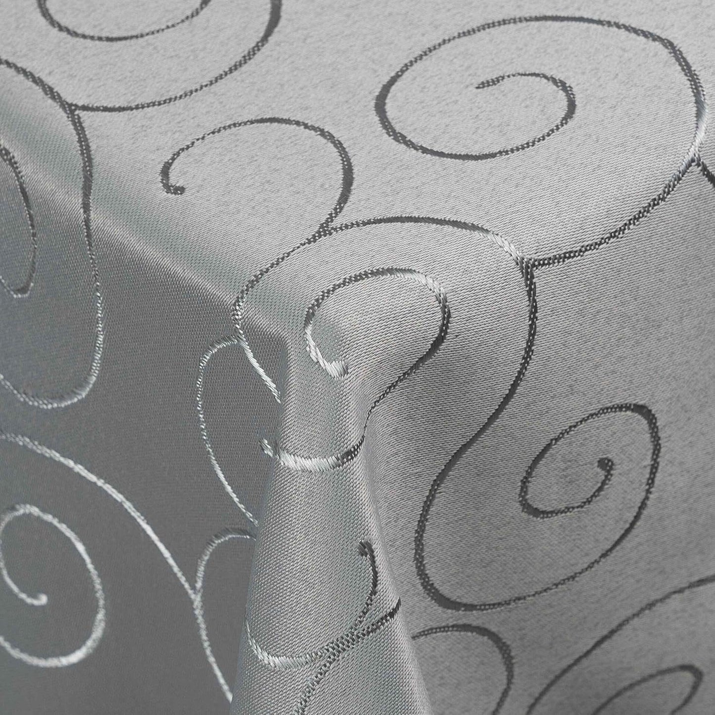 Tafeldecke mit Ornament-Stickerei, 130 x 340 cm (Eckig) Hellgrau