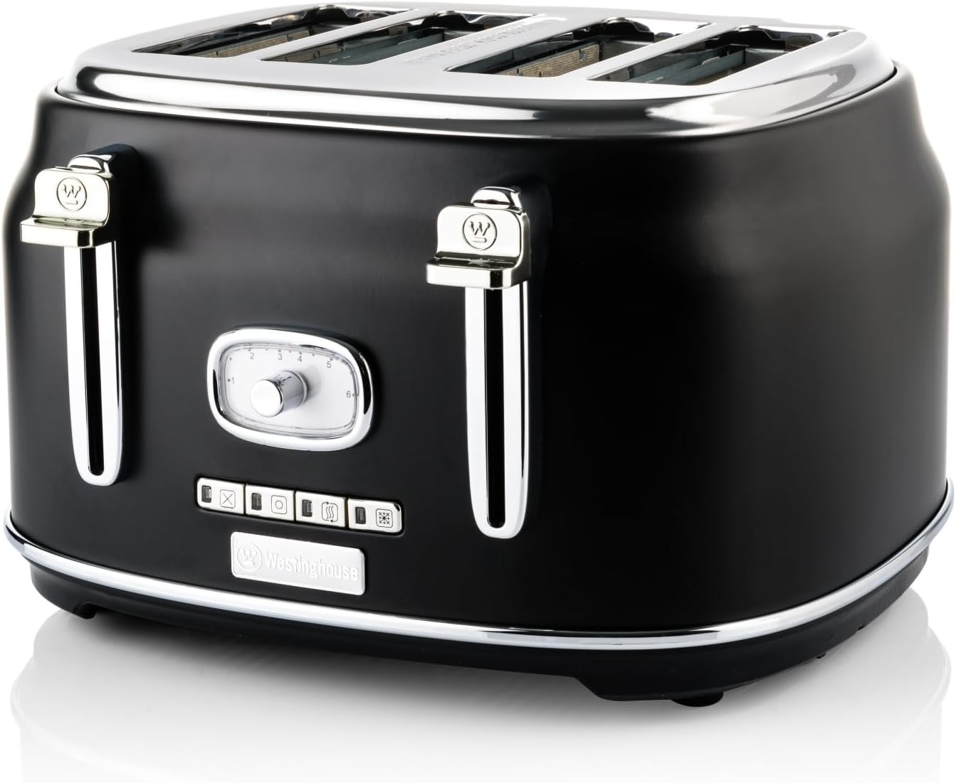 Retro Toaster für 4 Scheiben mit Brötchenaufsatz, Schwarz