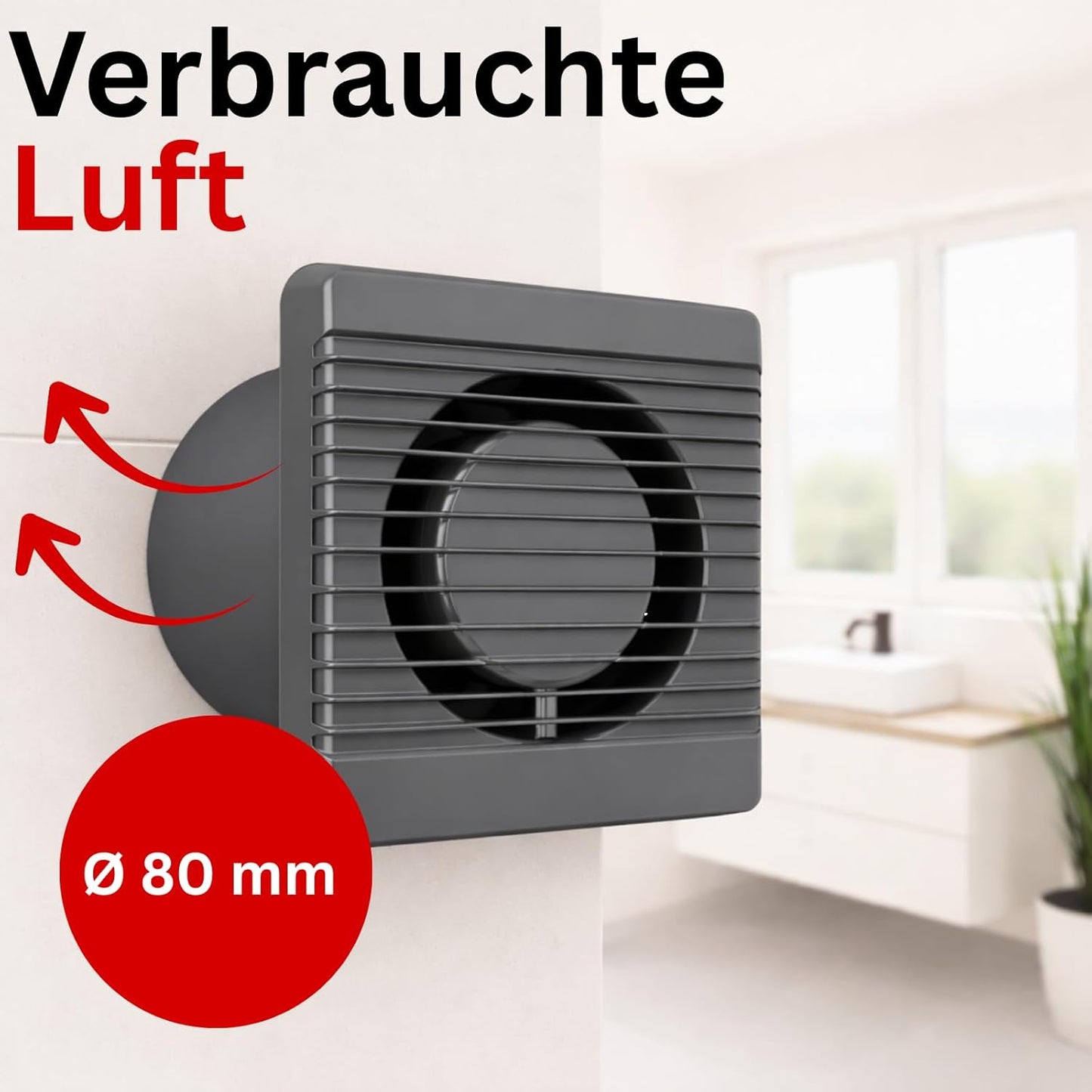 Badlüfter für Wandmontage (80mm, leise), Standard