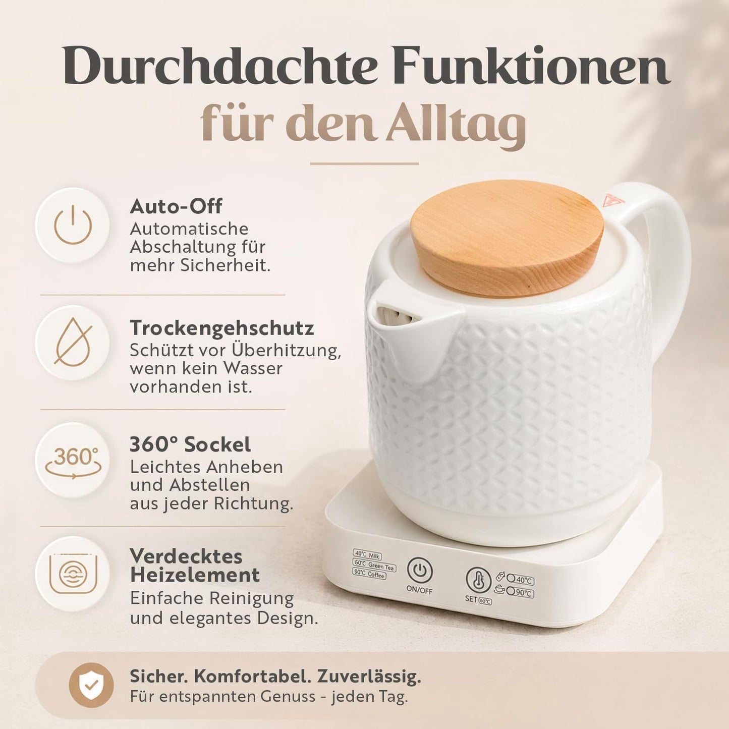 Keramik-Wasserkocher mit Temperatureinstellung