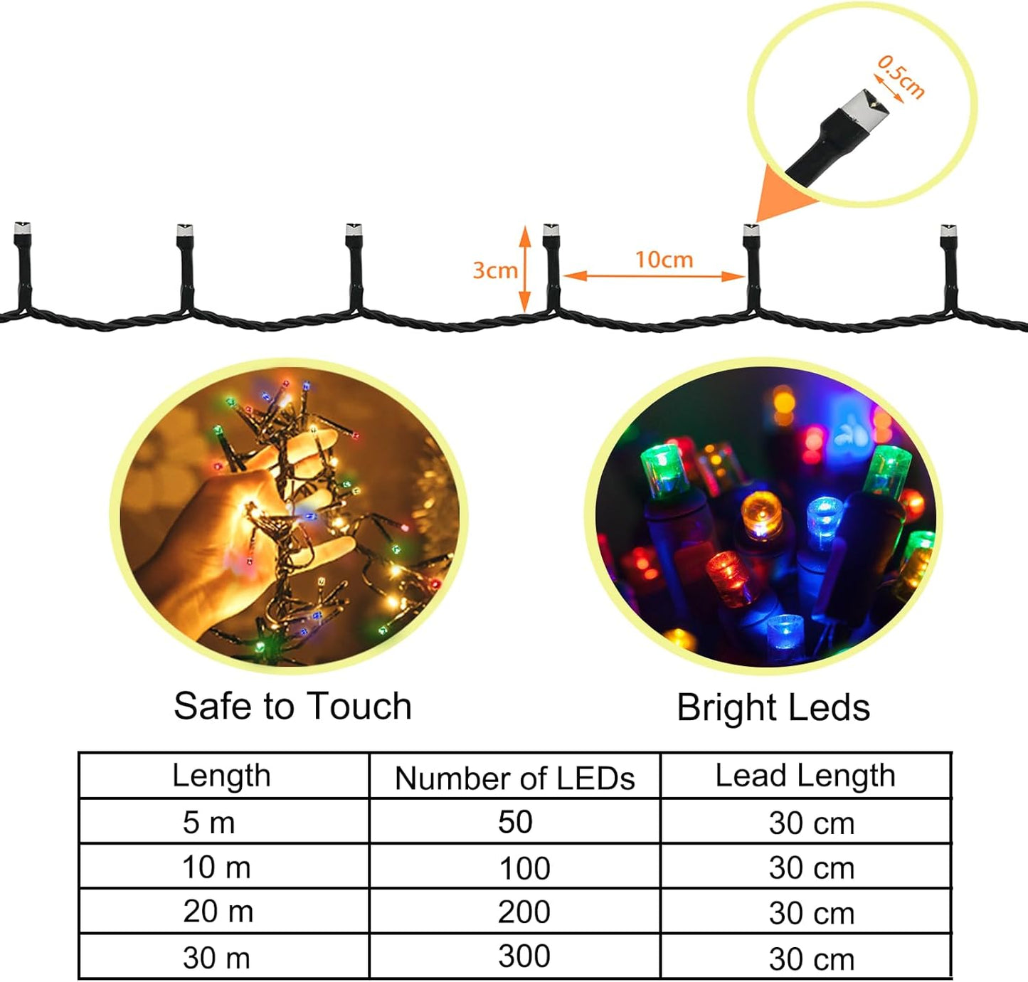 Batteriebetriebe Lichterkette, 2 Stück, Timer, 8 Modi, 2*10m,100LEDs, Bunt