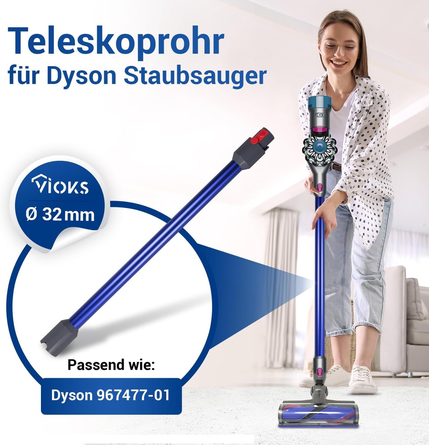 Staubsauger-Verlängerungsrohr für Dyson-Modelle, Blau