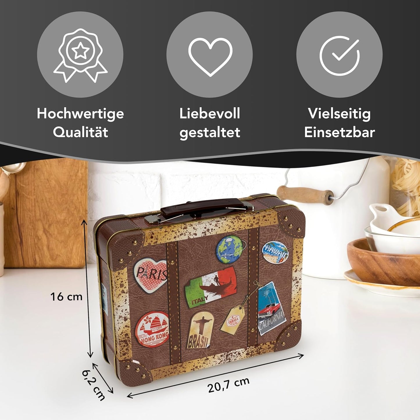 Reisekoffer Vintage Blechdose, Retro Koffer