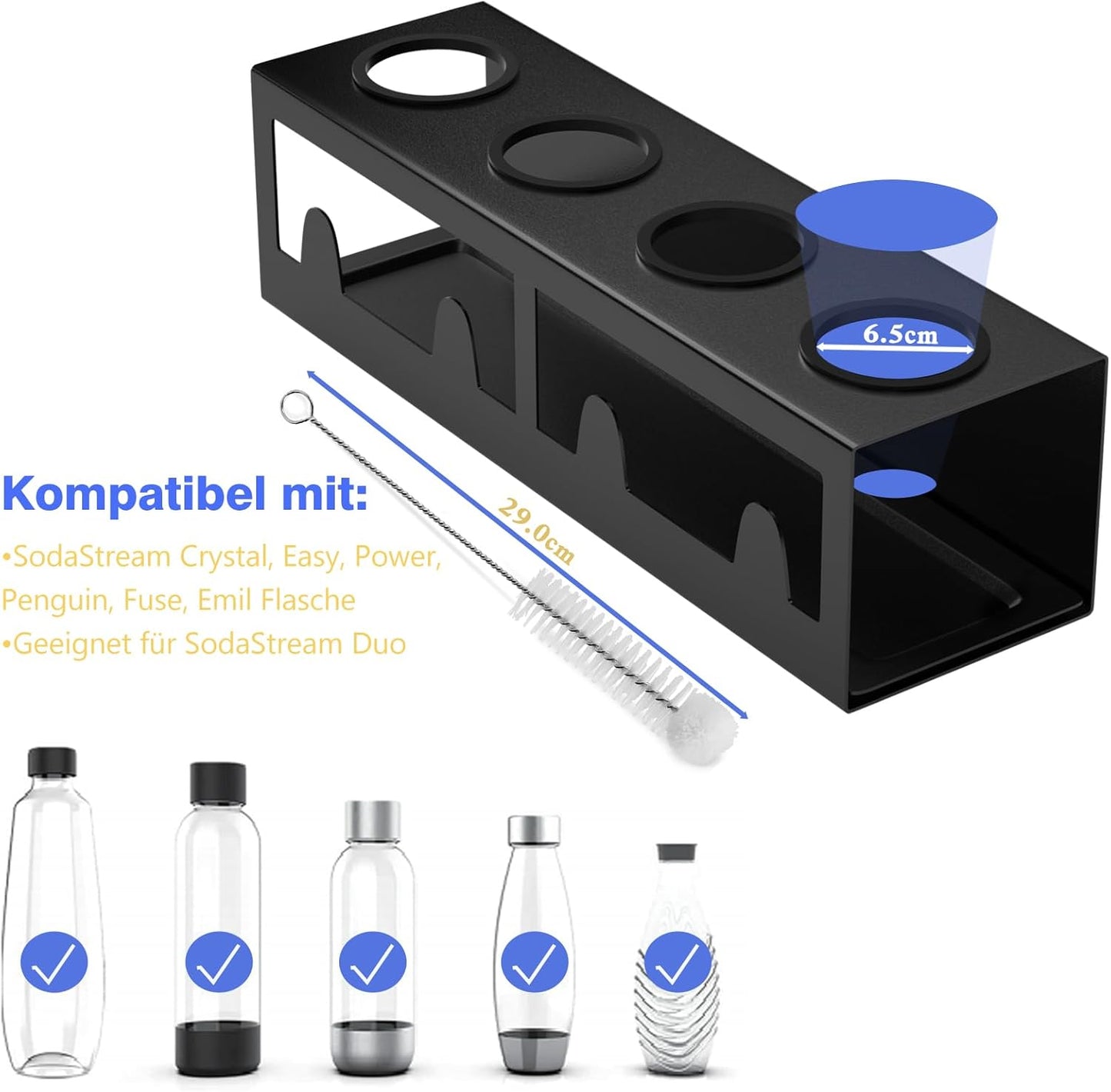 Flaschenhalter Abtropfgestell für SodaStream & Emil, Schwarz 4-Loch