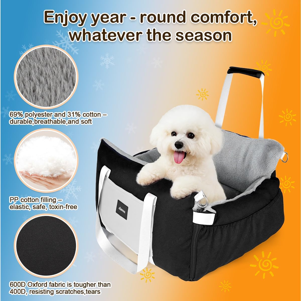 3-in-1 Autositz & Reisebett für kleine Hunde, 01-Schwarz