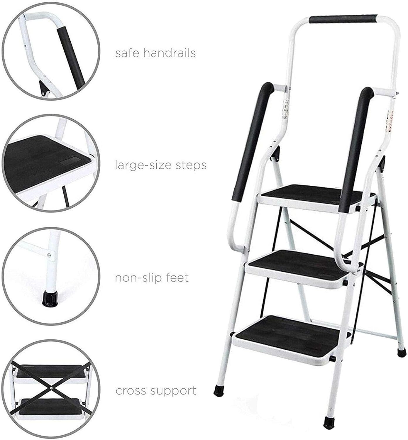 Tritthocker Klapptritt 3-Stufen mit Handlauf, 3 Stufen mit Handlauf