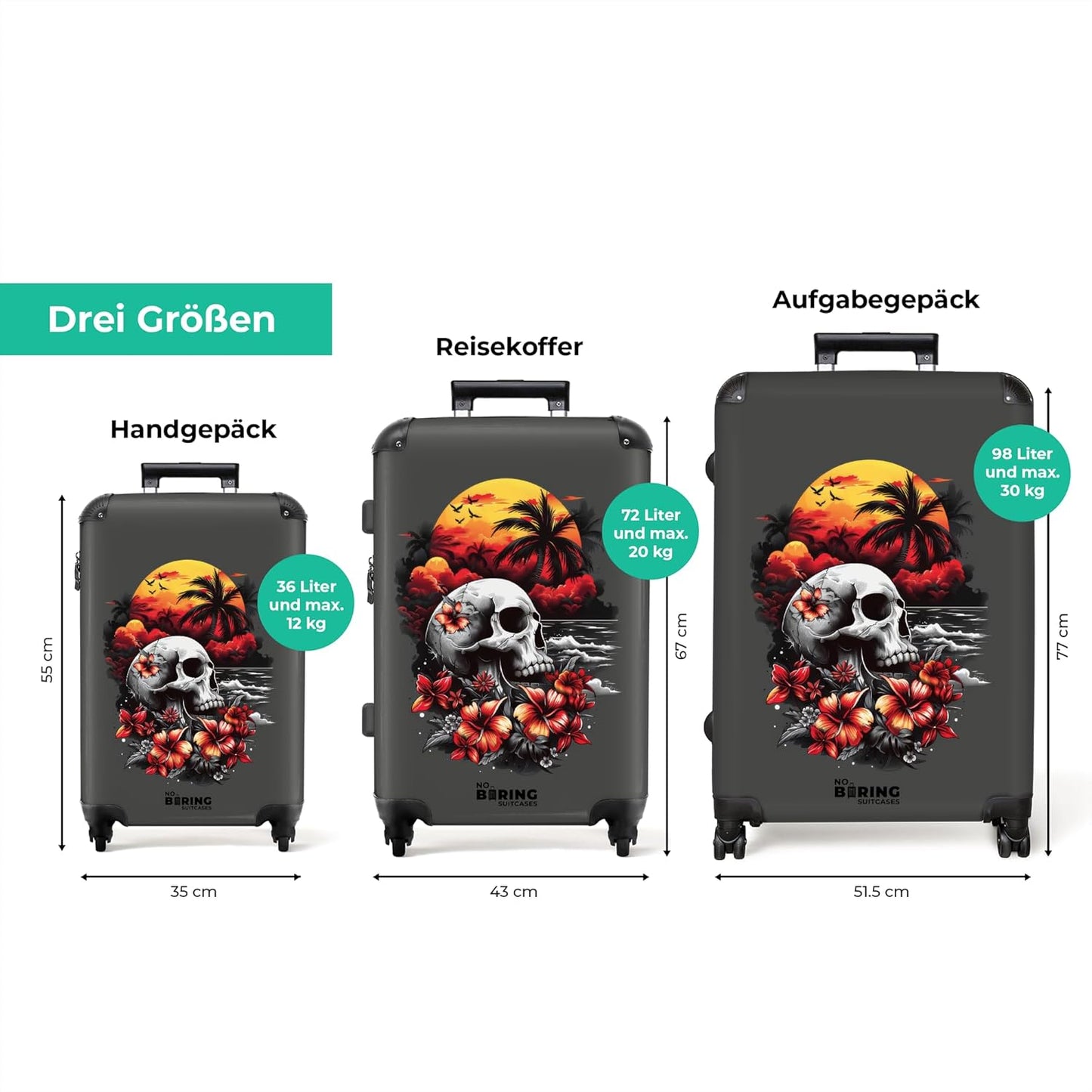 Grosser Hartschalenkoffer, 29 Totenkopf - Grau L