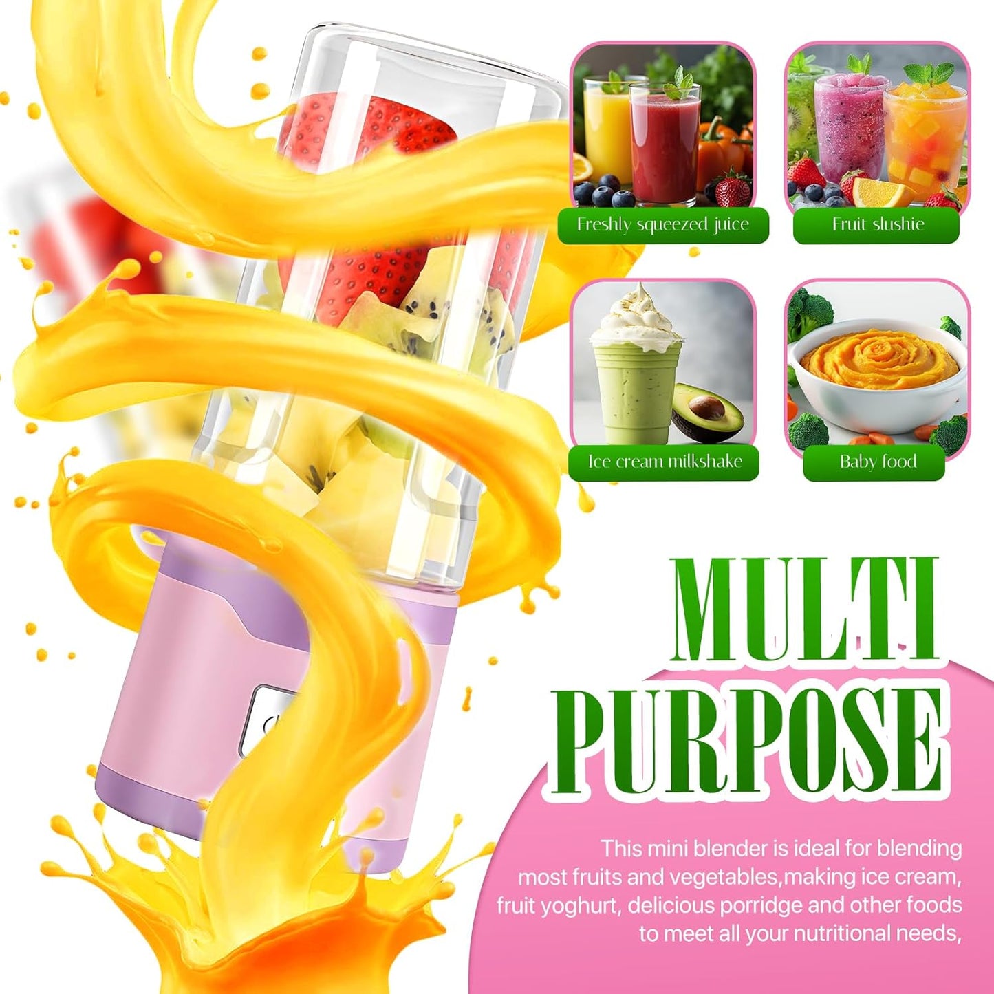 Tragbarer Smoothie Maker, Rosa