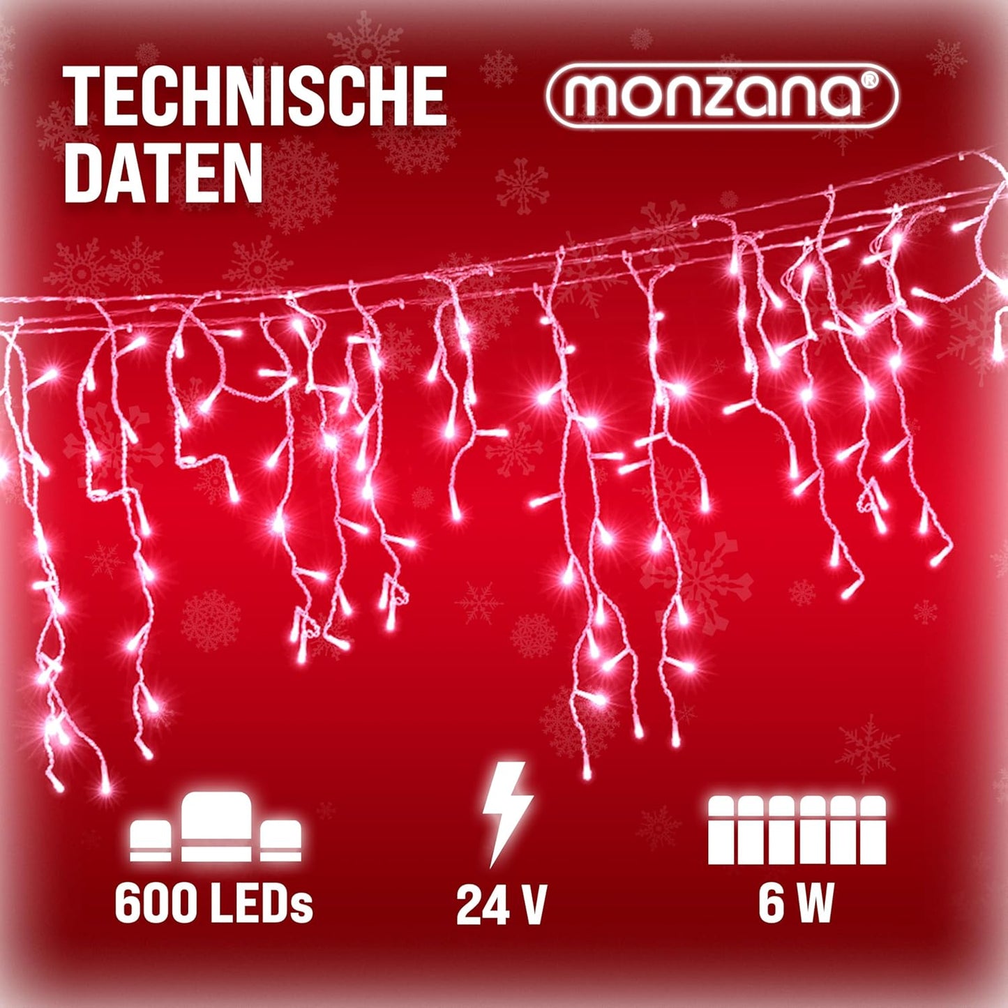 Lichterkette Eisregen 600 LEDs mit Fernbedienung, 600 LED's, Kalt-weiss