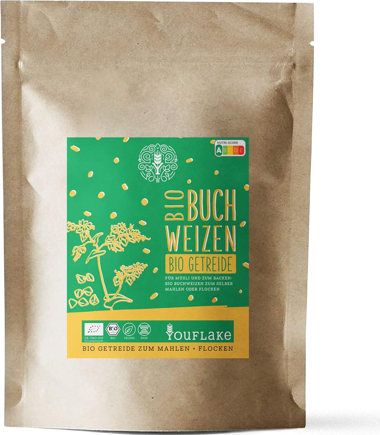 Getreidemühle mit Bio-Buchweizen, 2.5 kg, KoMoMio Schwarz + 2,5 kg Bio Buchweizen