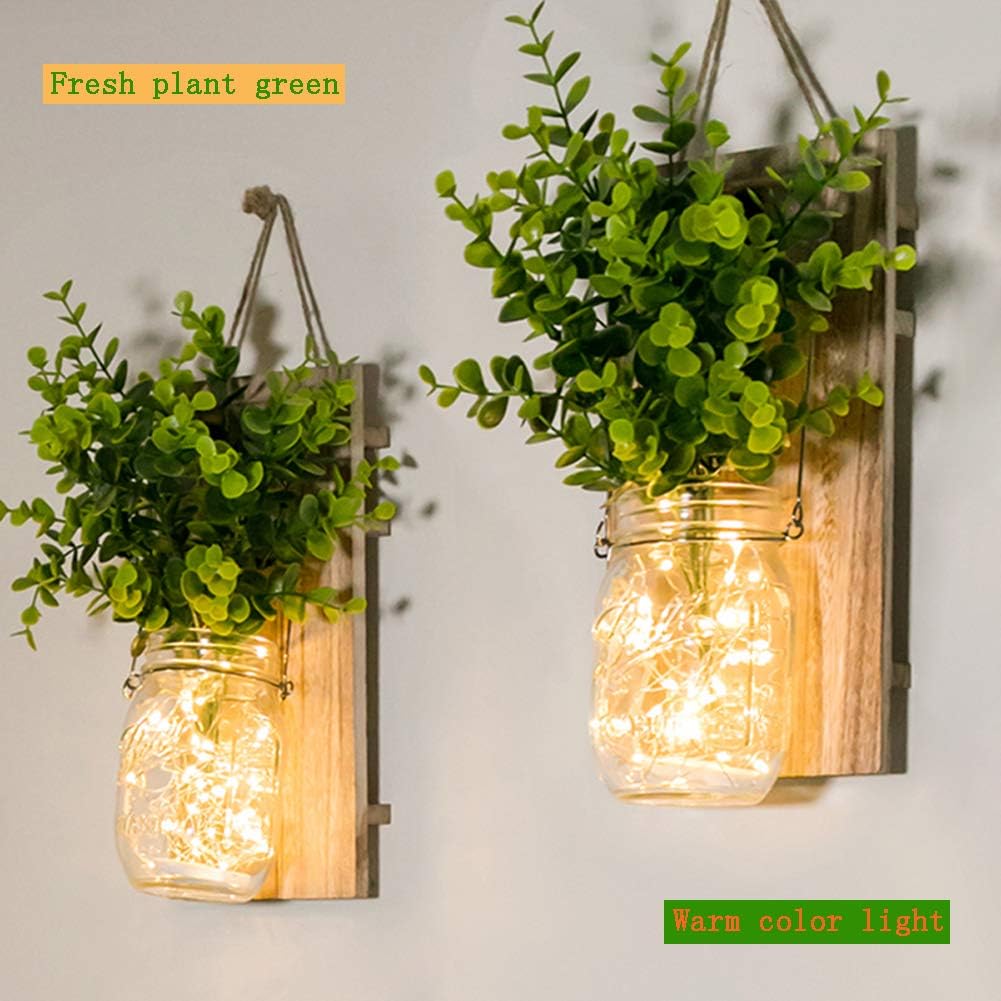 Mason Jar Lichter-Set mit Pflanzen (2 Stück), Grüne Pflanzen