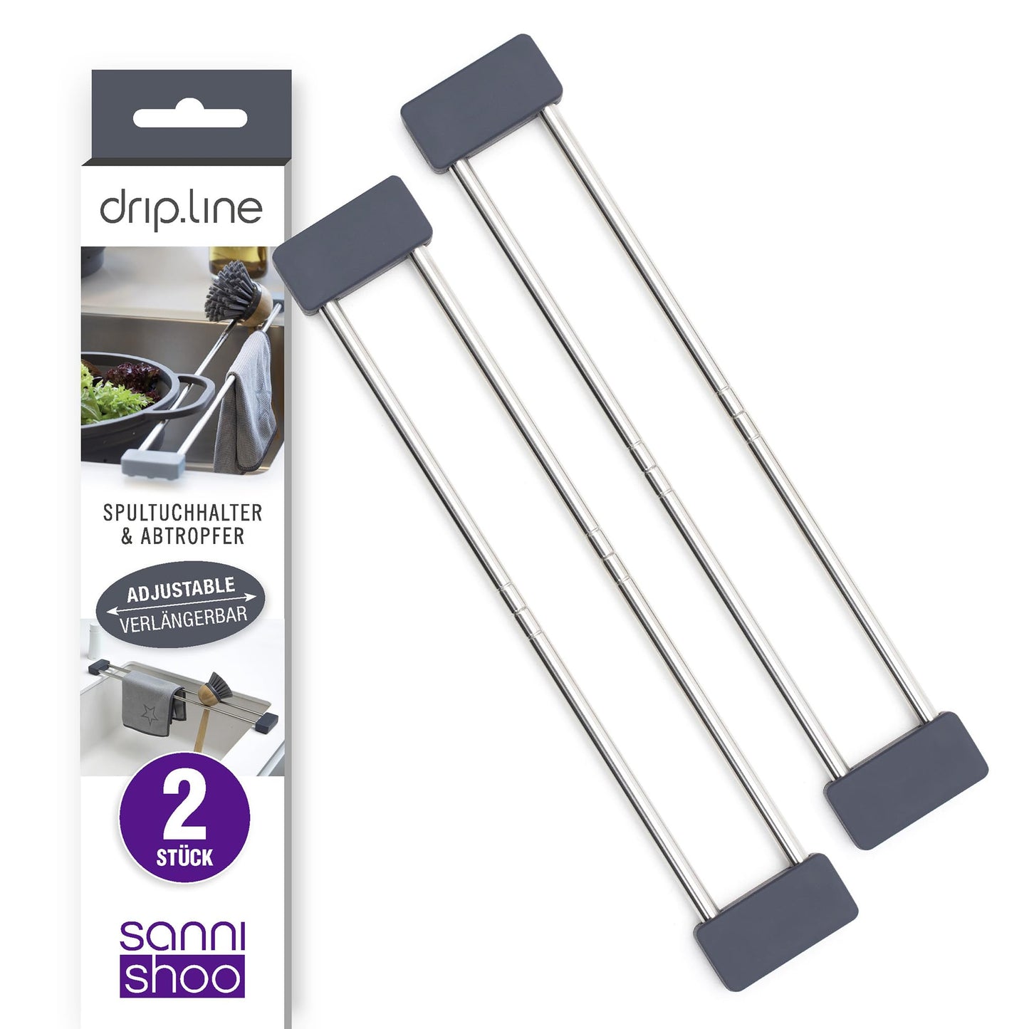 2er-Set Ausziehbarer Spüllappenhalter, Anthrazit/Vorteilspack Ausziehbar 32,5-56,5cm