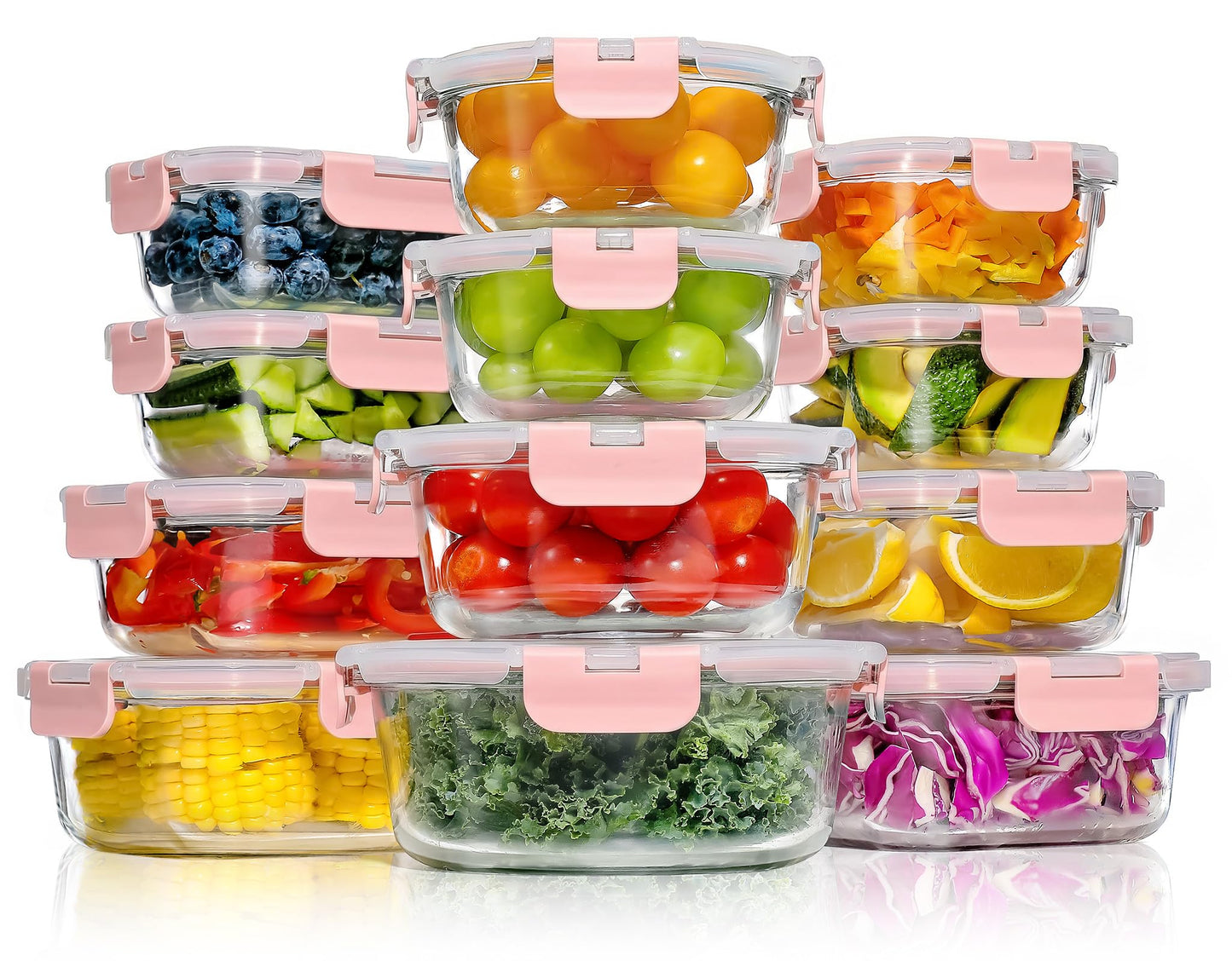 12-teiliges Glasbehälter-Set, Rosa-12 Stück