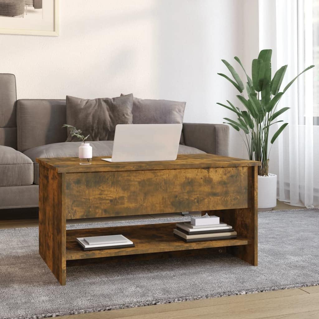 Höhenverstellbarer Couchtisch mit Stauraum, Räuchereiche, 80 x 50 x 41.5 cm