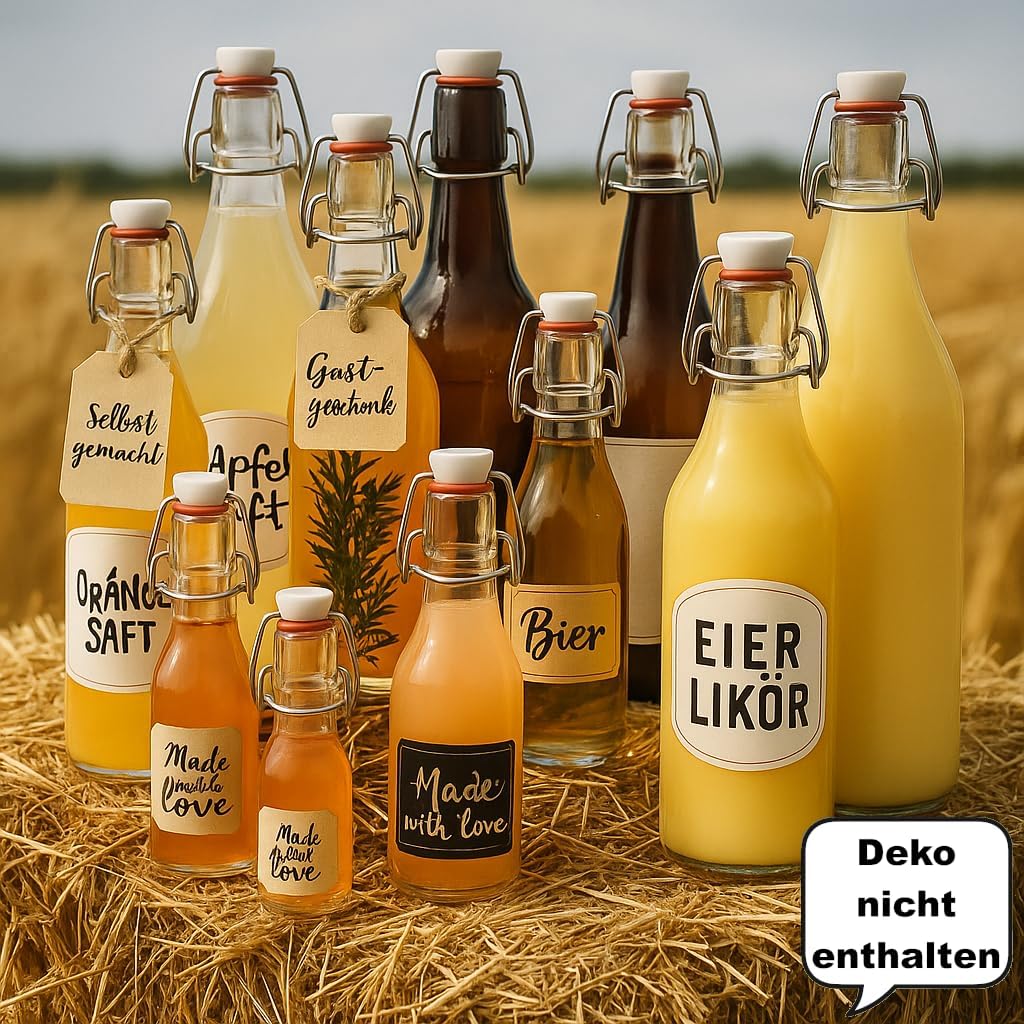 Leere Bügelflaschen-Set (12x 200 ml) für Getränke, Weiss 200 ml 12