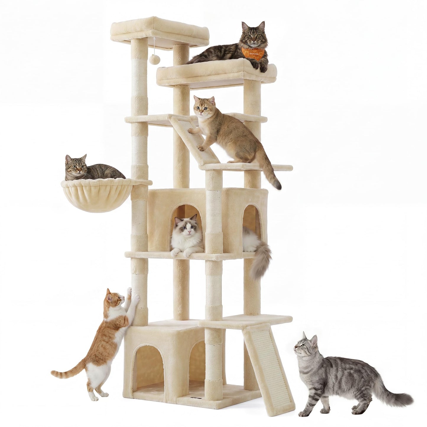 Katzenkratzbaum mit Höhlen und Hängematte, Beige
