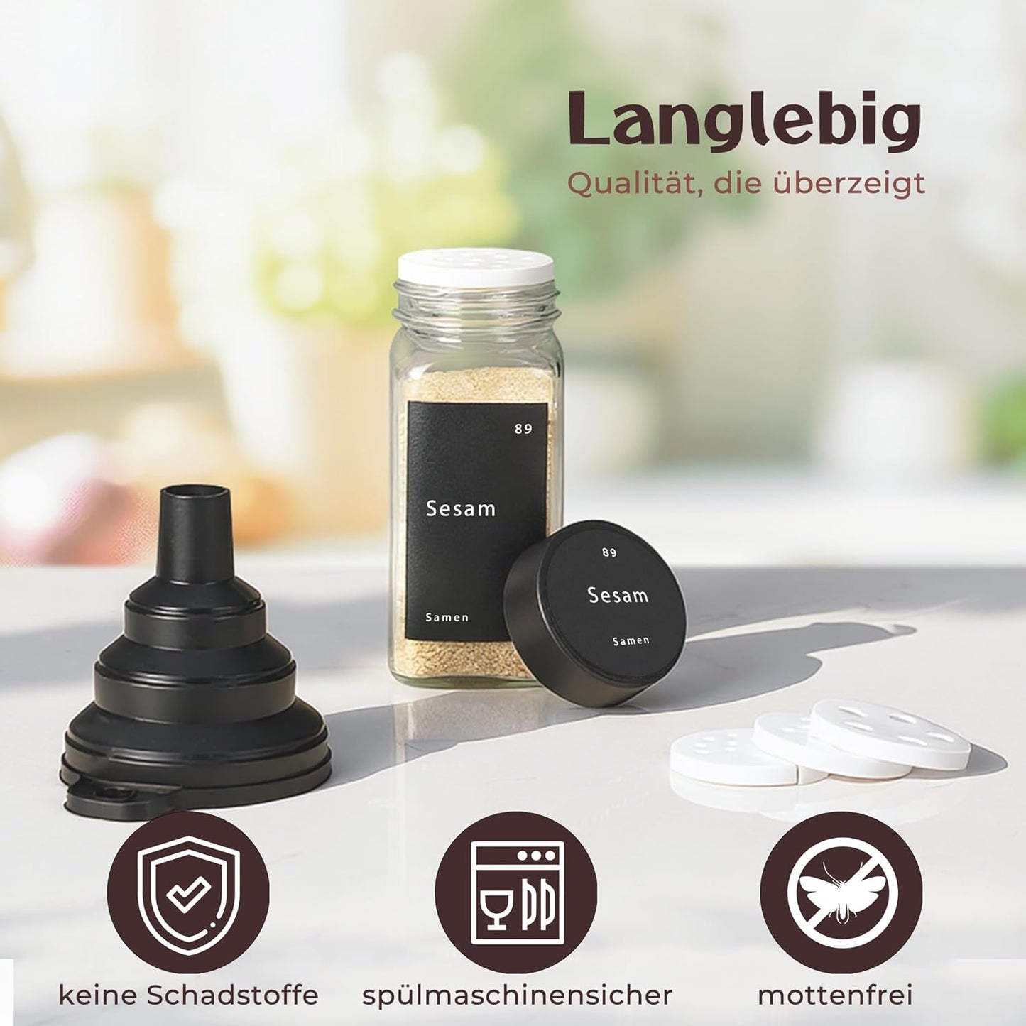 24-teiliges Gewürzgläser-Set, Schwarze Deckel