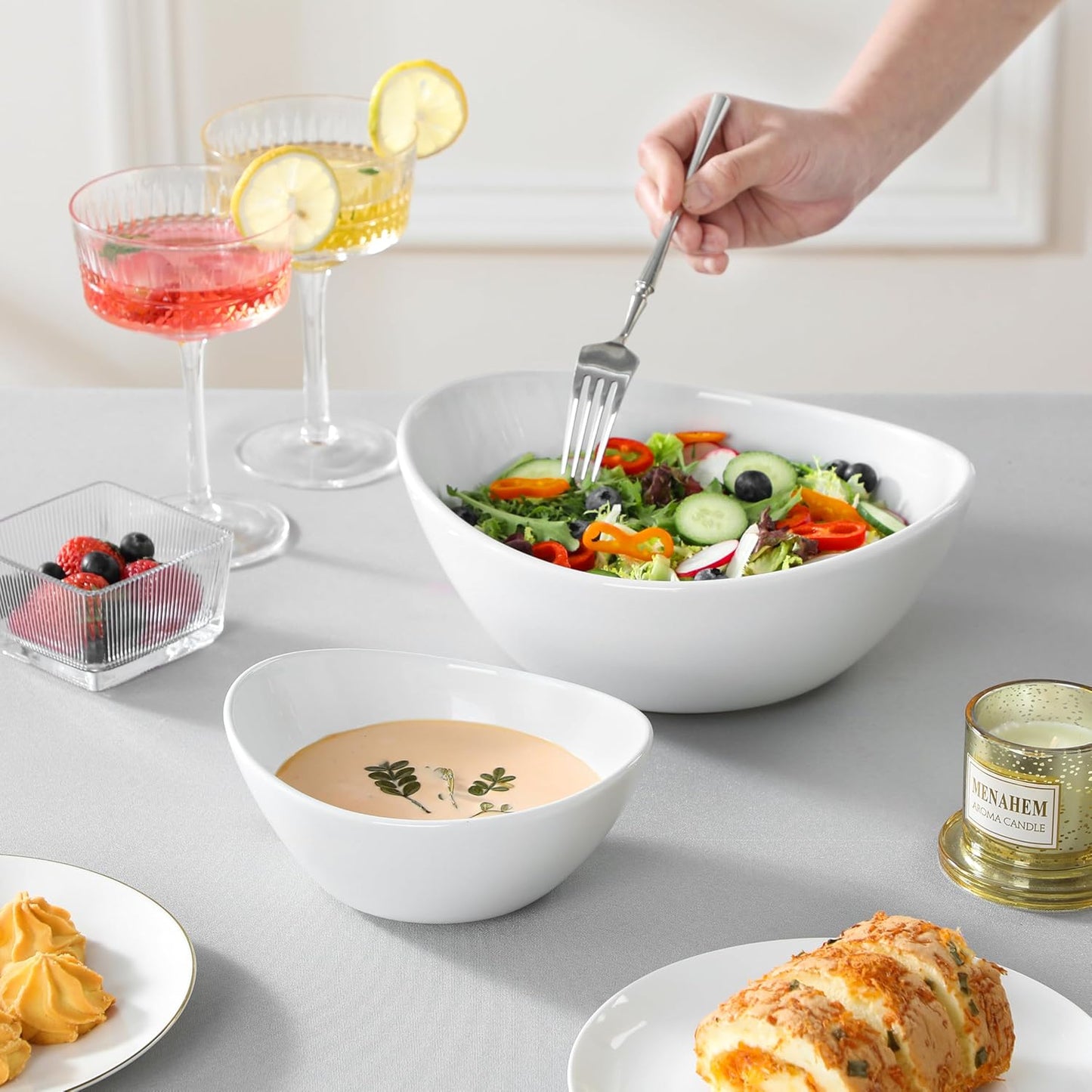 2er-Set Servierschalen mit Etagere, 600 ml/1800 ml Weiß