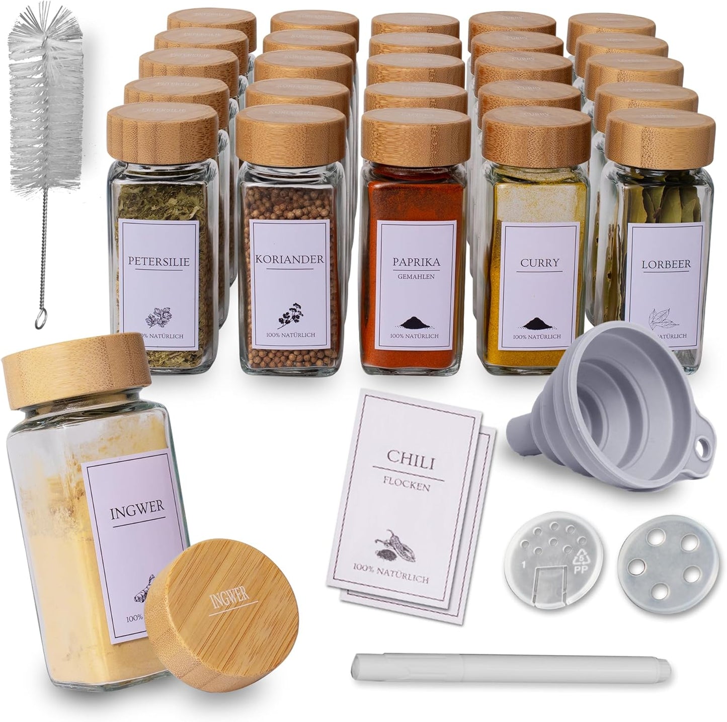 Gewürzgläser-Set, Bambus