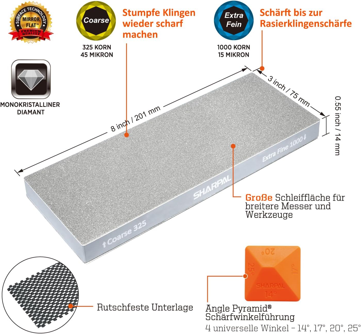 Diamant-Schleifstein Doppelseitig, 325 & 1000 Körnung