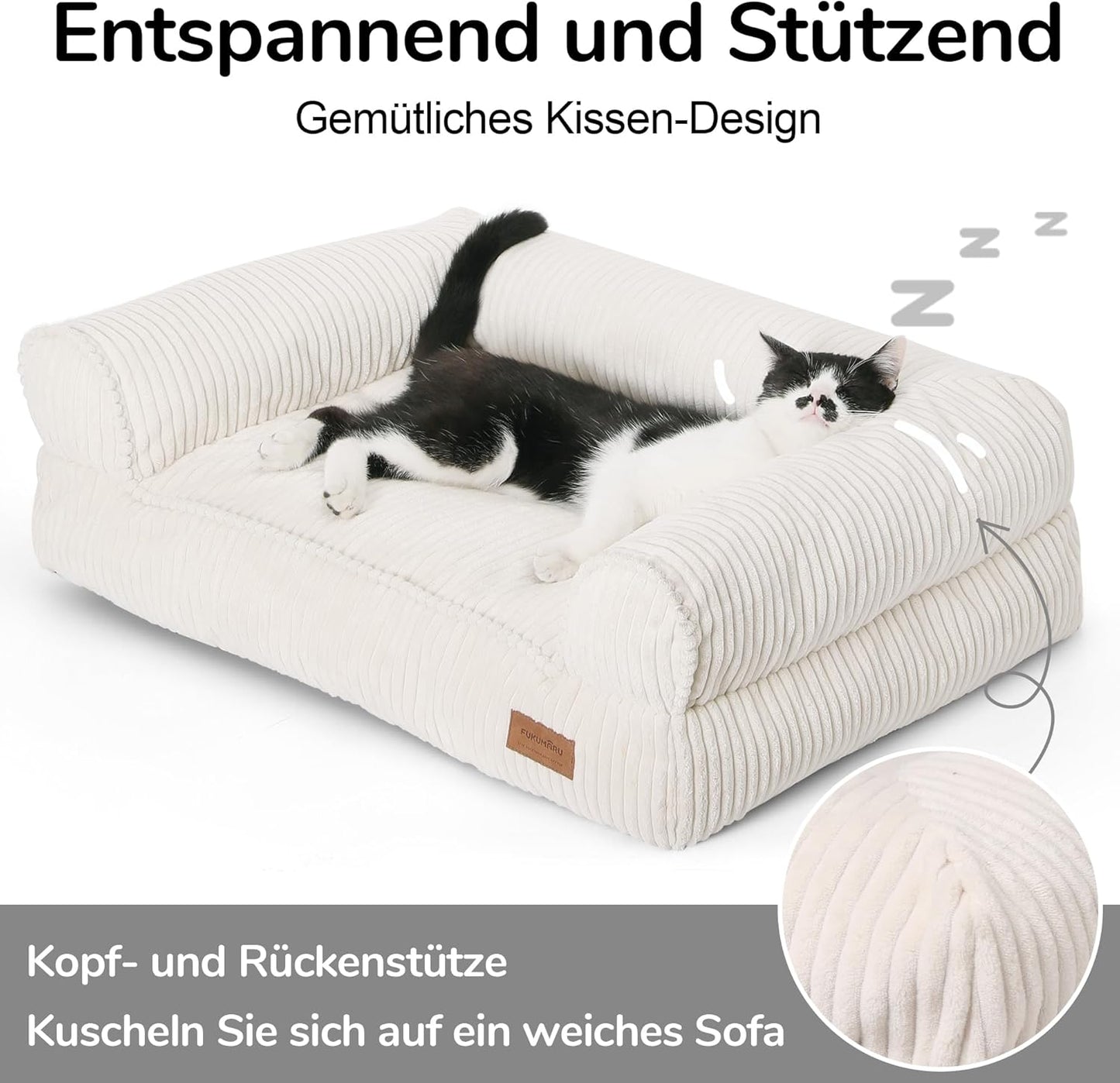 Katzensofa mit abnehmbarem, waschbarem Bezug, L 72 x B 52 x H 22 cm Creme
