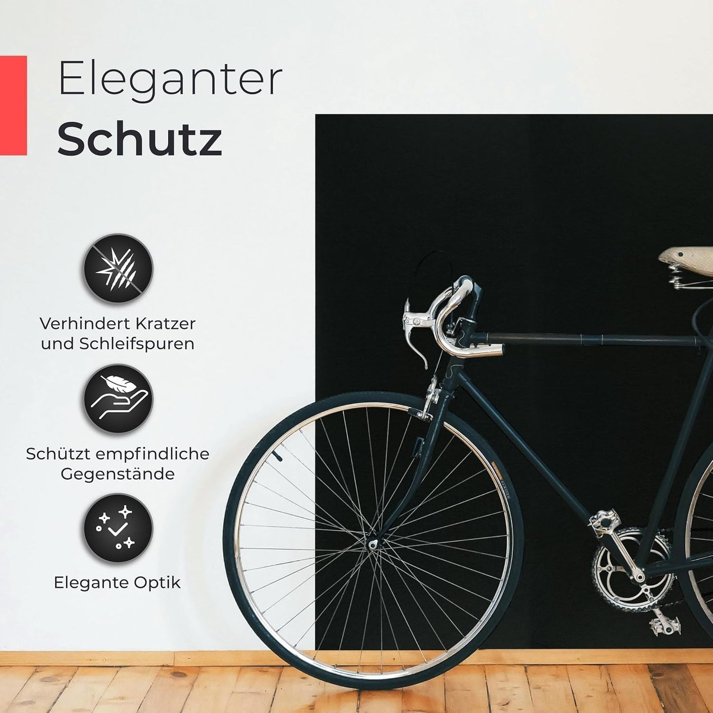 3er-Set Selbstklebender Filz-Wandschutz, 3 Stück Schwarz