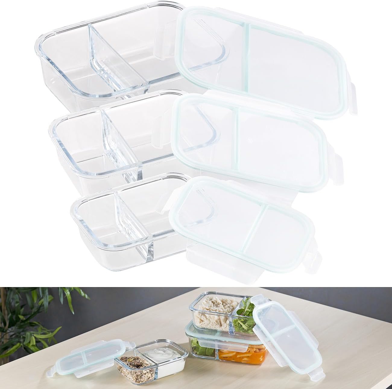 3-teiliges Frischhaltedosen-Set mit 2 Kammern
