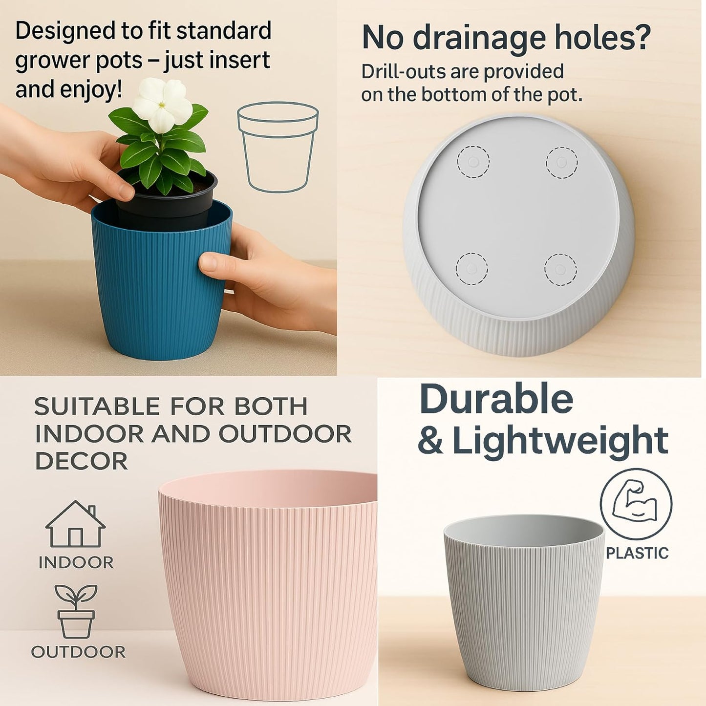 Blumentopf-Set, Ø 18 cm (7.08 inch) Cremig