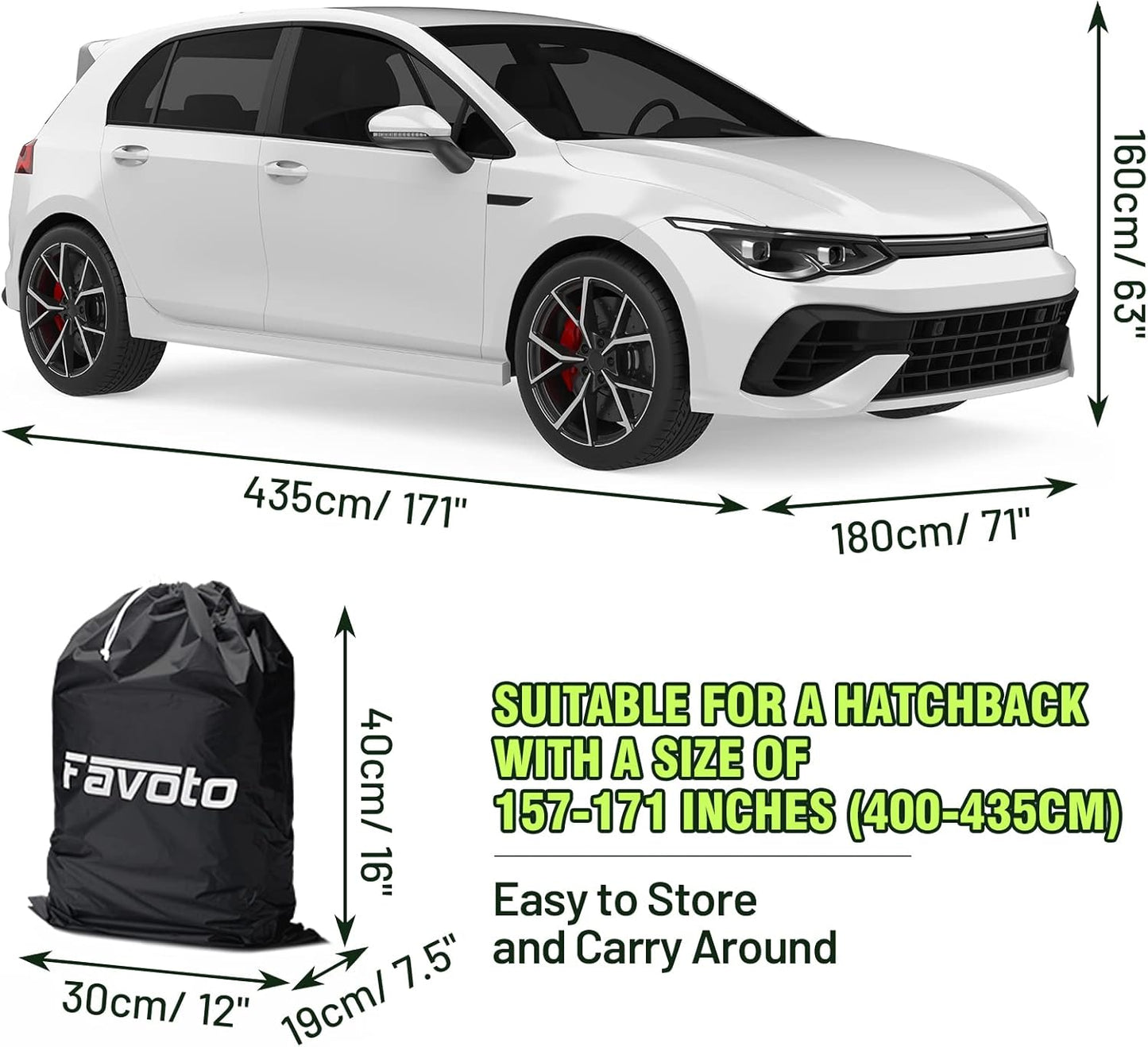 Autoabdeckung für VW Golf, wasserdicht, 157-171 inch Hatchback Schwarz