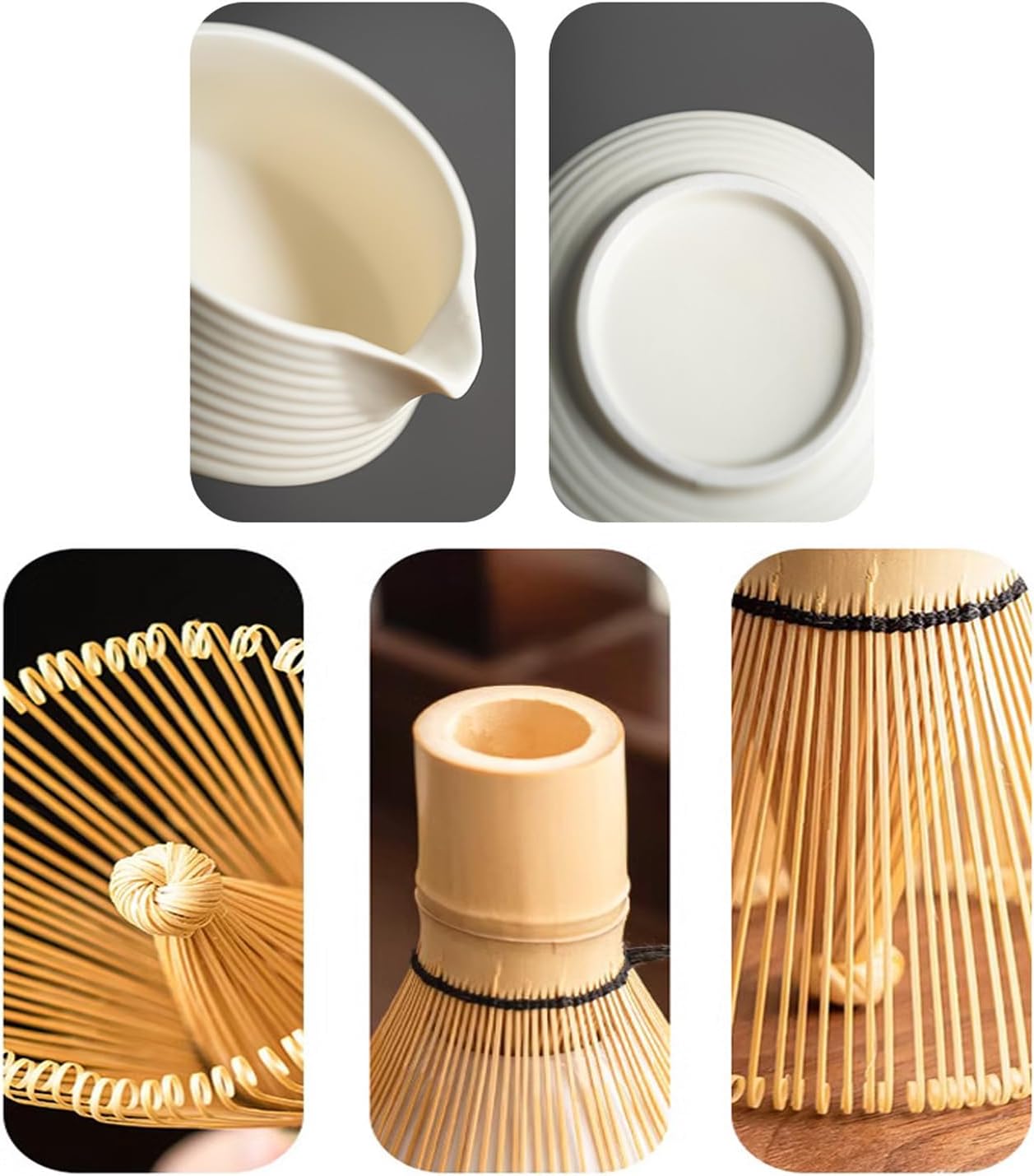 6-teiliges Matcha Tee-Set mit Schale und Besen