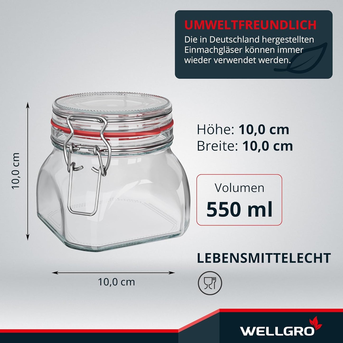 Einmachgläser-Set mit Bügelverschluss, 550ml x 6 Stück